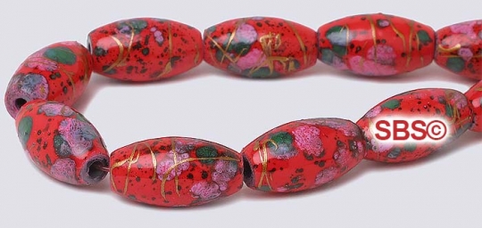 Picasso Magnetic Hematite 6x12 Rice - Red | Beautifully (Hand Painted) Beads