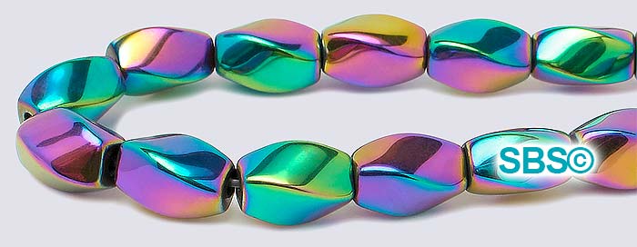 Rainbow Magnetic Hematite 4x7 (4-sided) Swirl Beads | Beautiful Vivid