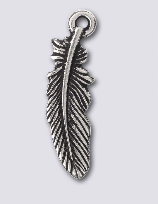 Feather Charm Antiqued Sterling Silver